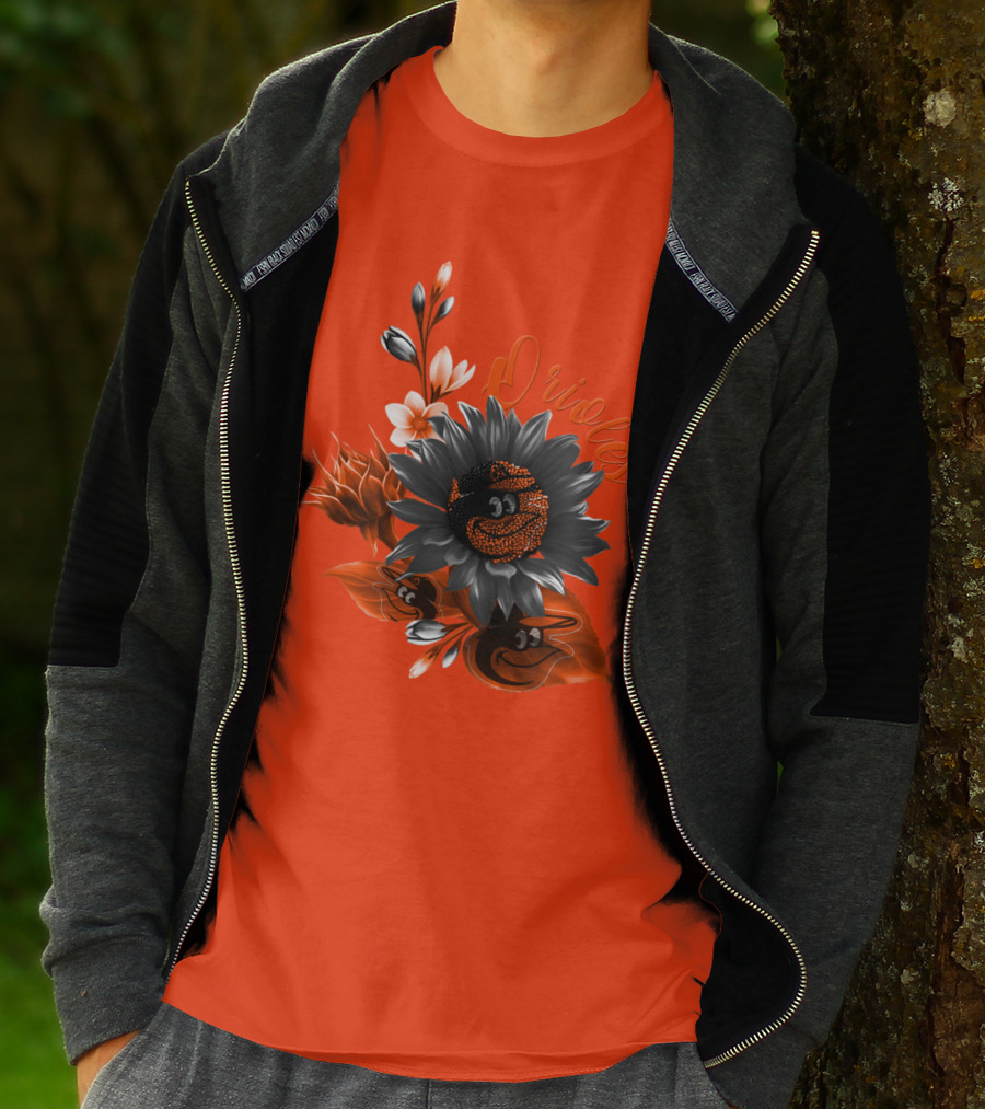 Orioles Sunflower Floral Design Baltimore Orioles T-Shirt