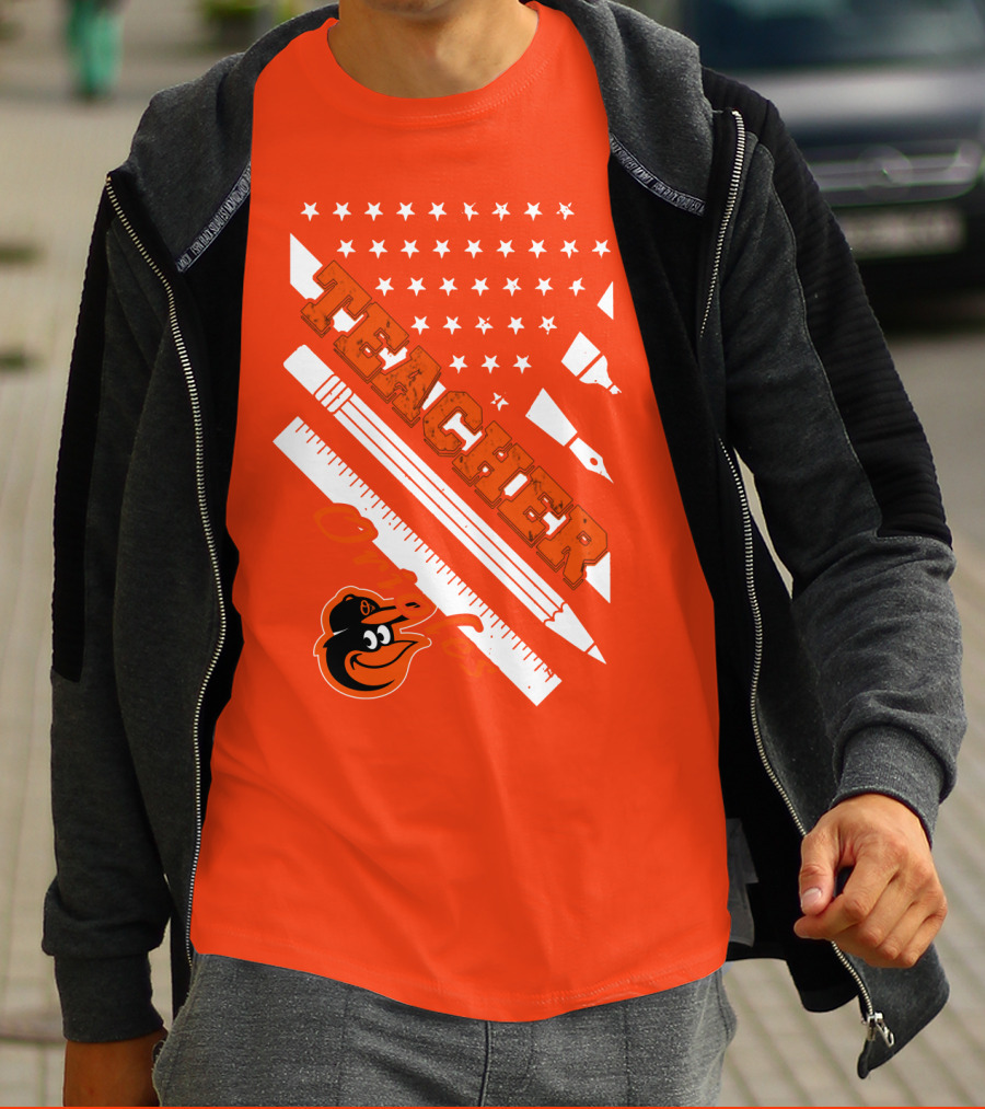Baltimore Orioles Teacher Stars And Stripes Ruler And Pen T-Shirt