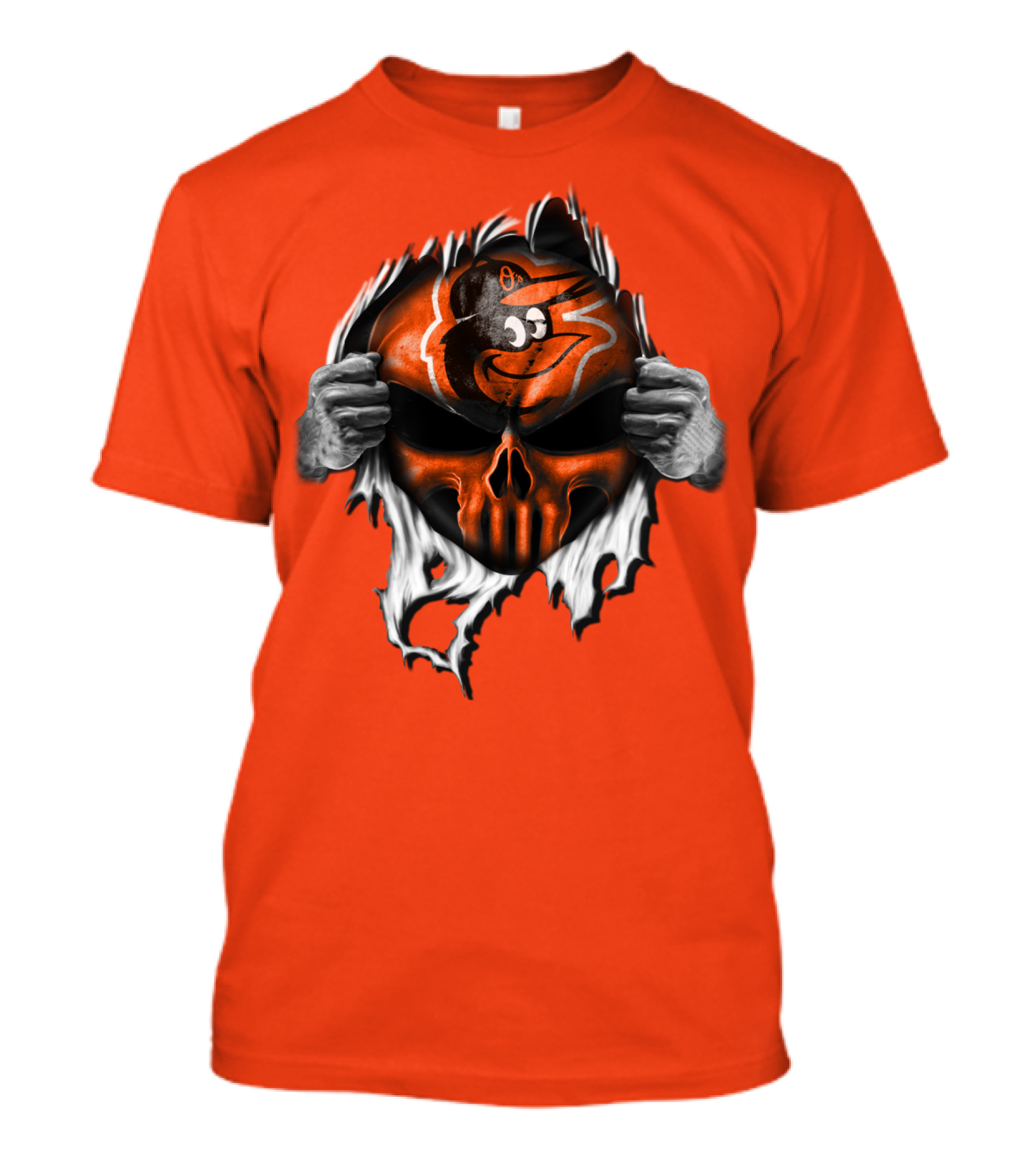 Baltimore Orioles Skull Logo Halloween Rip Effect T-Shirt