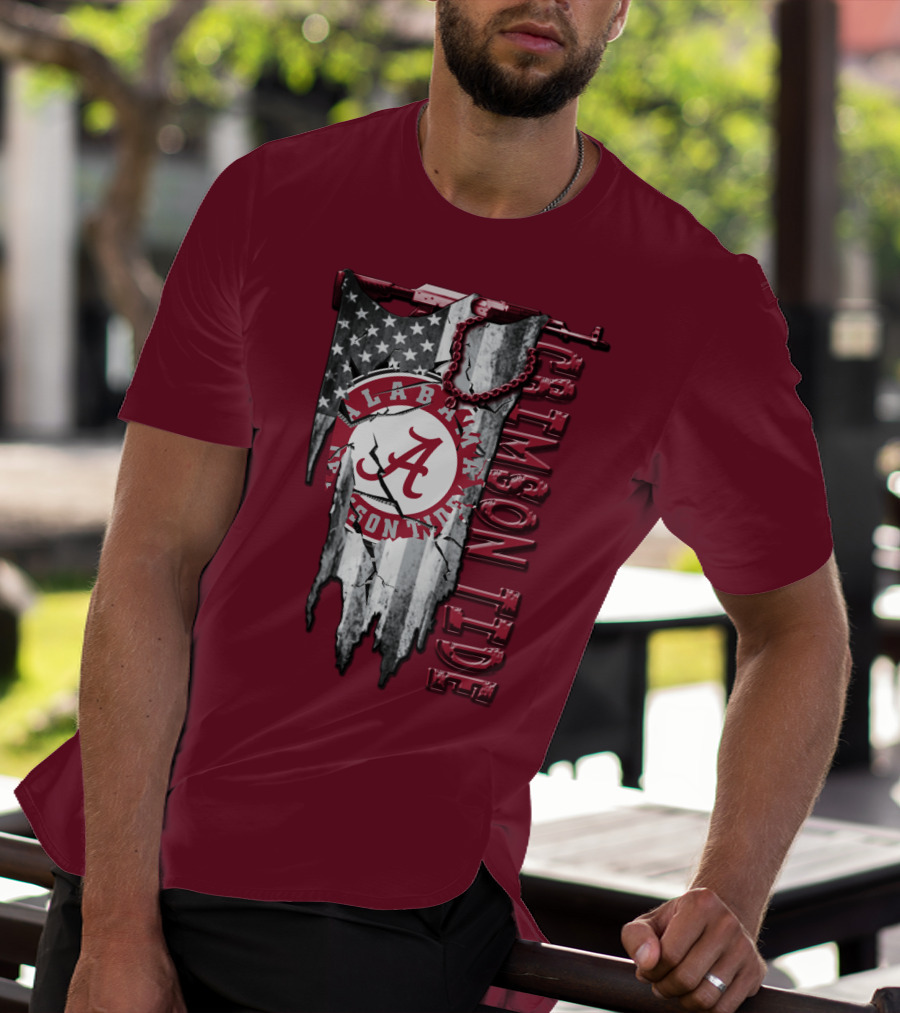 Alabama Crimson Tide American Flag Distressed T-Shirt