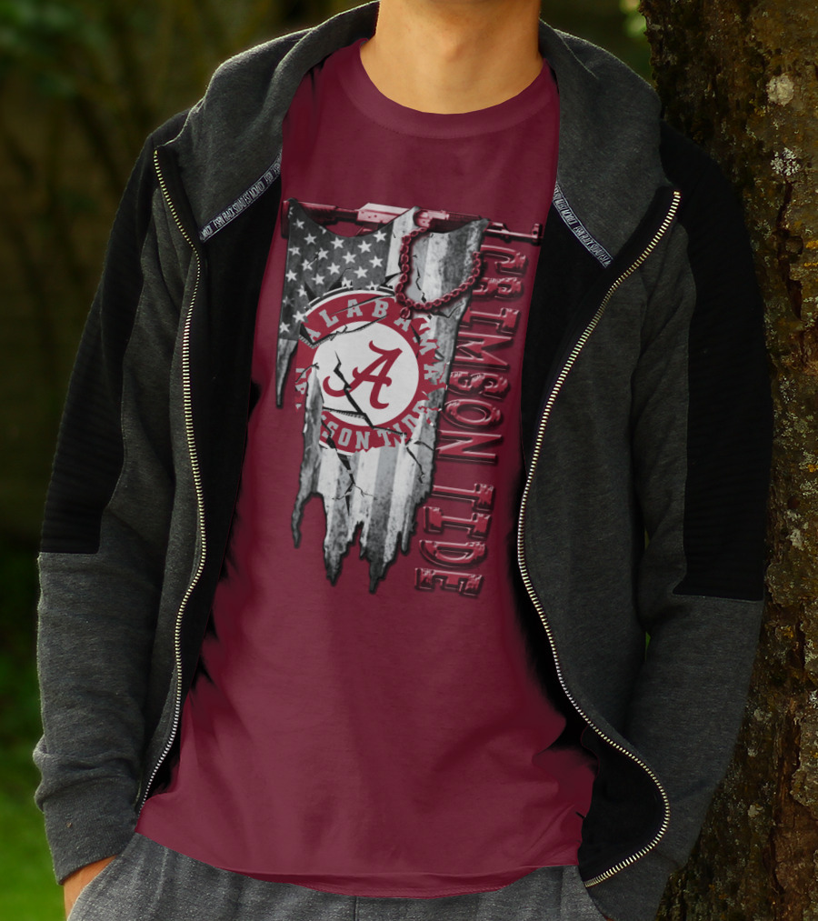 Alabama Crimson Tide American Flag Distressed T-Shirt