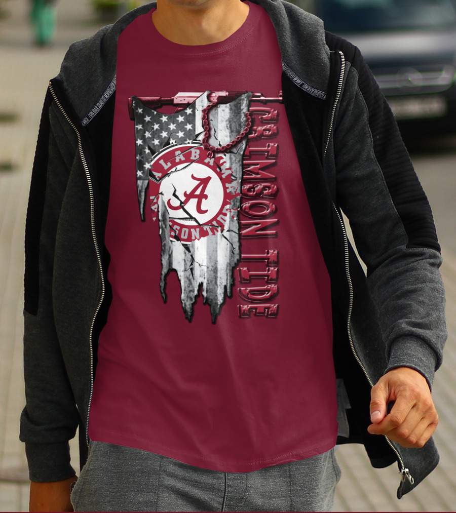 Alabama Crimson Tide American Flag Distressed T-Shirt