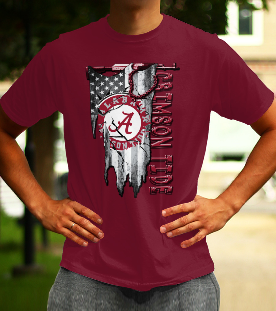 Alabama Crimson Tide American Flag Distressed T-Shirt