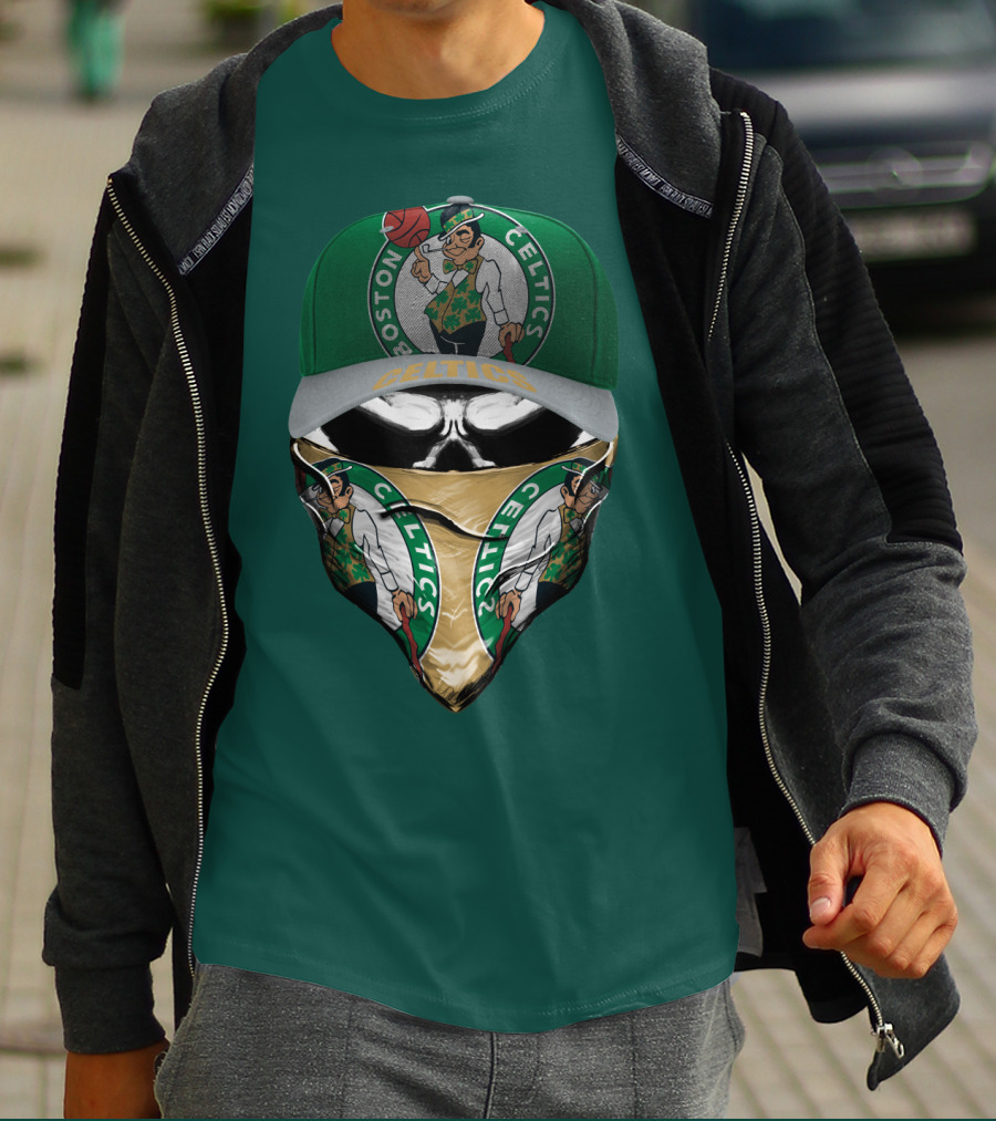 Boston Celtics Lucky The Leprechaun Masked Cap T-Shirt