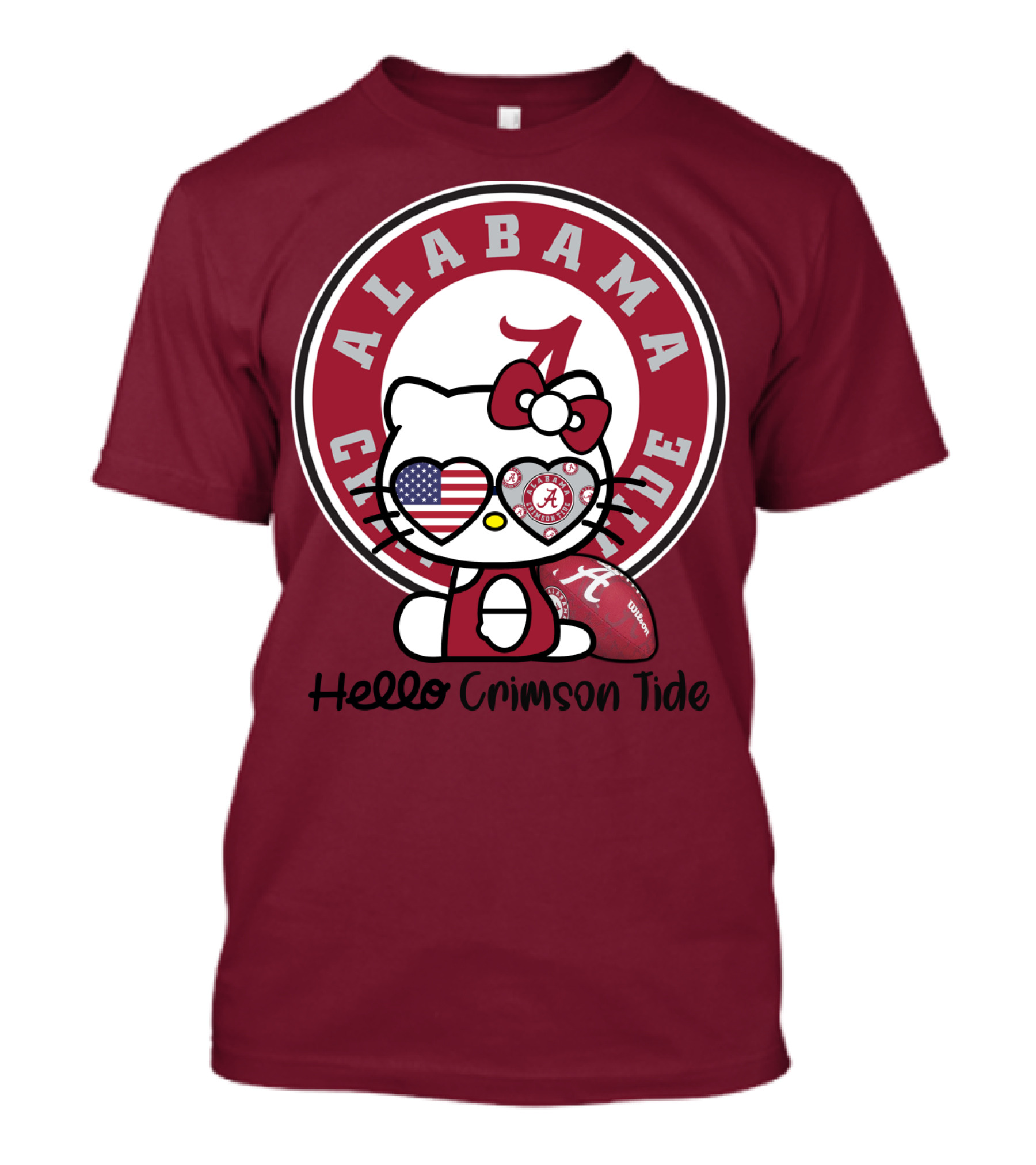 Alabama Crimson Tide Hello Crimson Tide American Flag Football T-Shirt