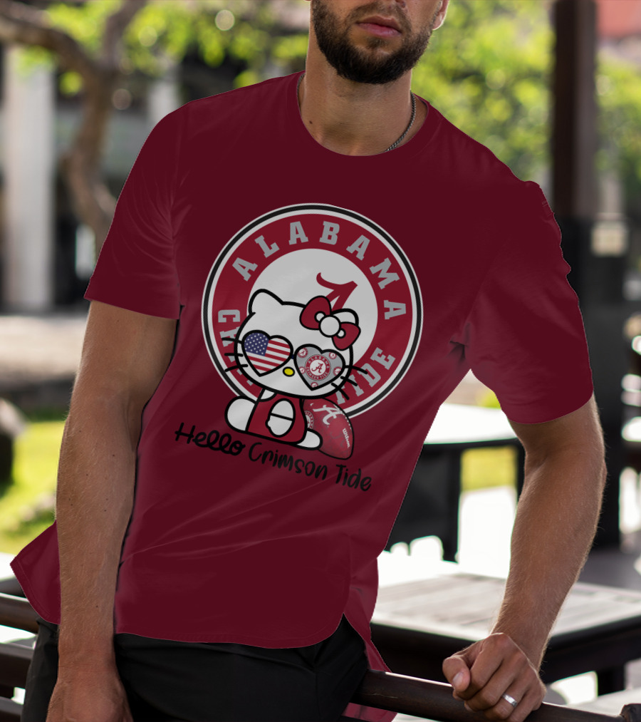 Alabama Crimson Tide Hello Crimson Tide American Flag Football T-Shirt