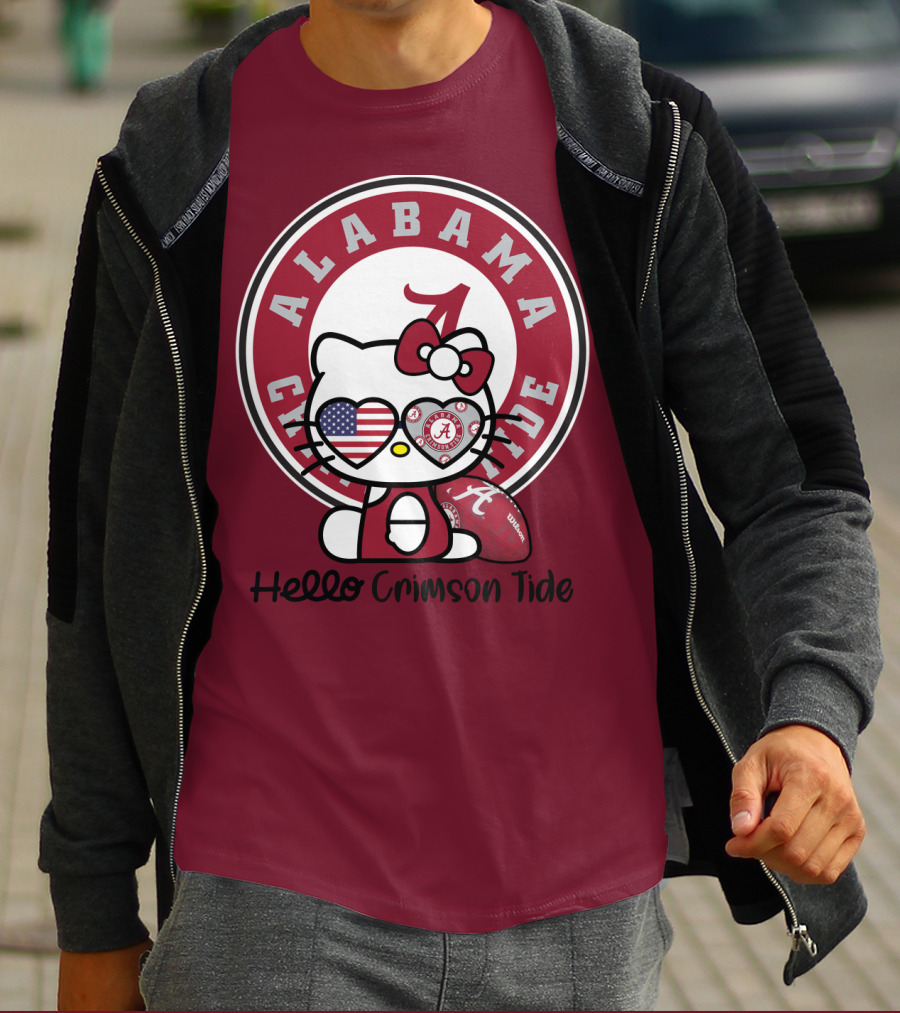 Alabama Crimson Tide Hello Crimson Tide American Flag Football T-Shirt