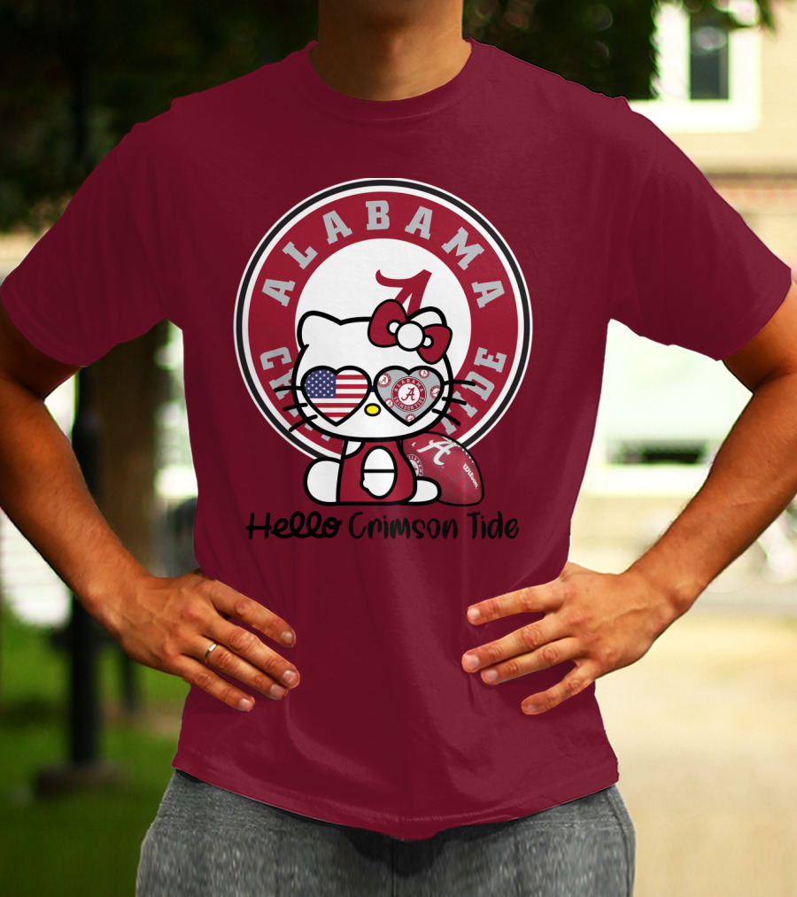 Alabama Crimson Tide Hello Crimson Tide American Flag Football T-Shirt