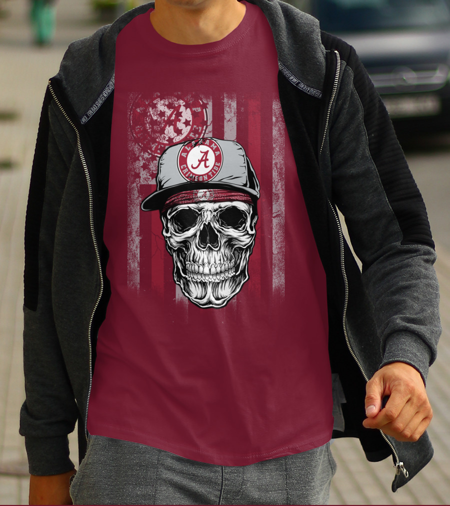 Alabama Crimson Tide Skull With Cap And Crimson T-Shirt