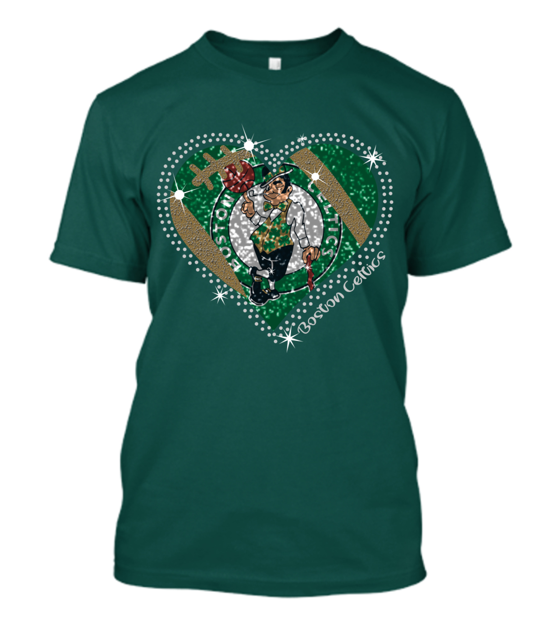 Boston Celtics Heart Logo With Sparkling Green And Gold Accents T-Shirt