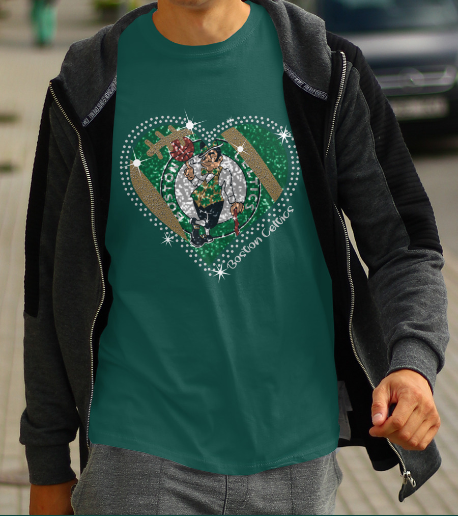 Boston Celtics Heart Logo With Sparkling Green And Gold Accents T-Shirt