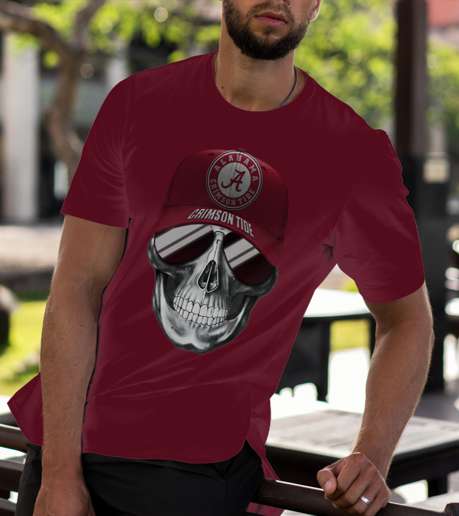 Alabama Crimson Tide Skull With Cap And Sunglasses T-Shirt
