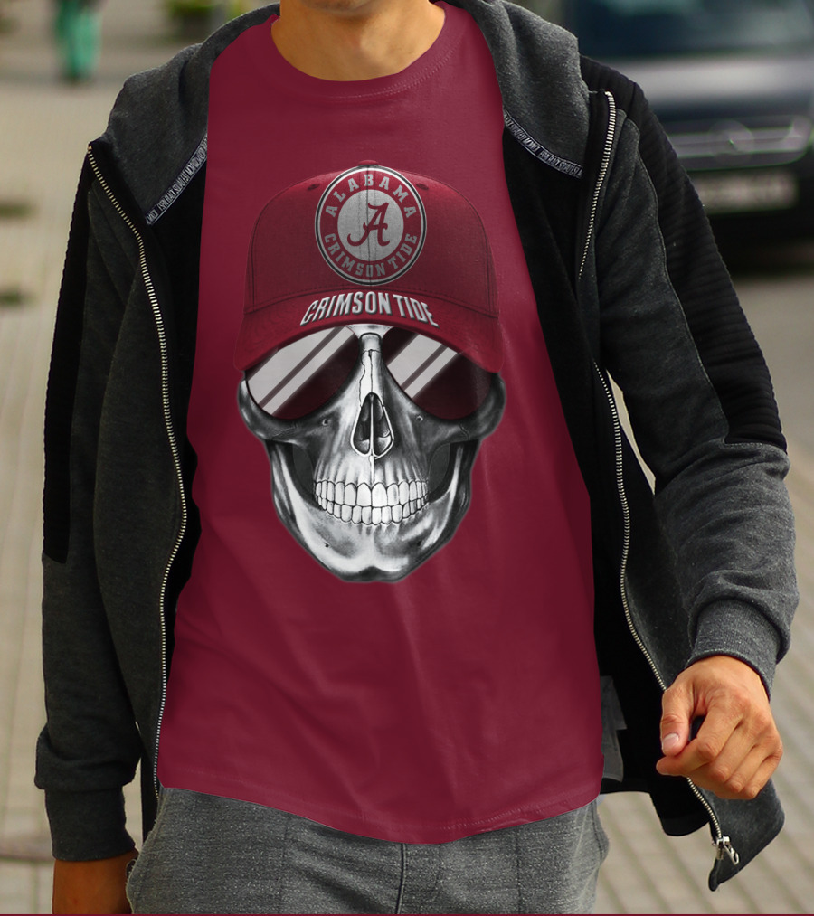 Alabama Crimson Tide Skull With Cap And Sunglasses T-Shirt