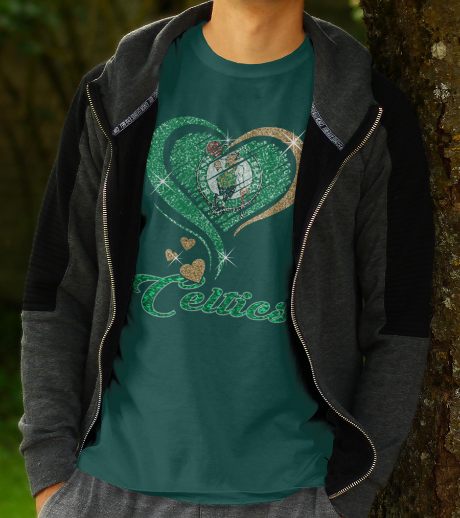 Celtics Heart Basketball Logo Sparkle T-Shirt