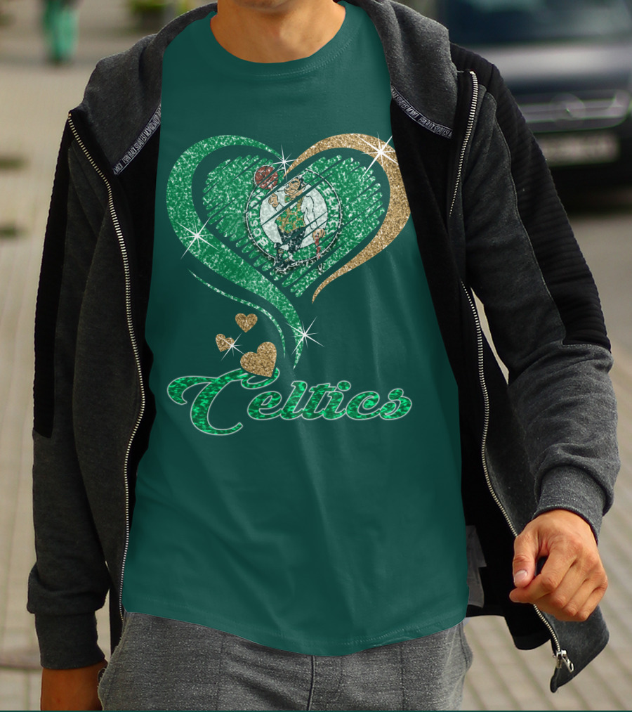 Celtics Heart Basketball Logo Sparkle T-Shirt