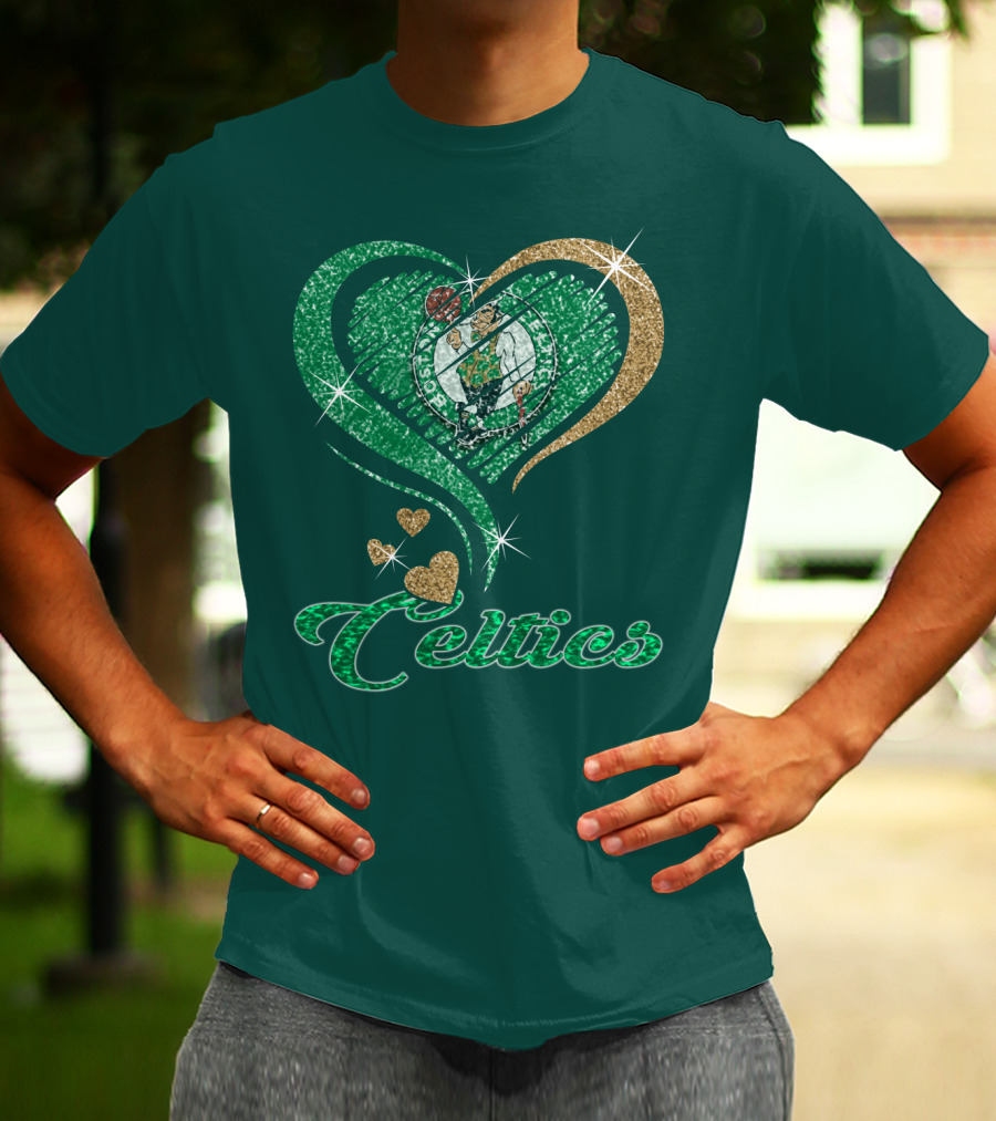 Celtics Heart Basketball Logo Sparkle T-Shirt