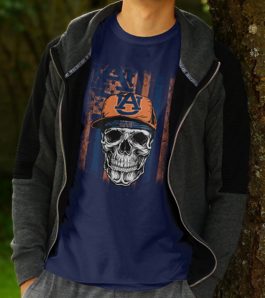 Auburn Tigers Skull With Hat And Striped T-Shirt