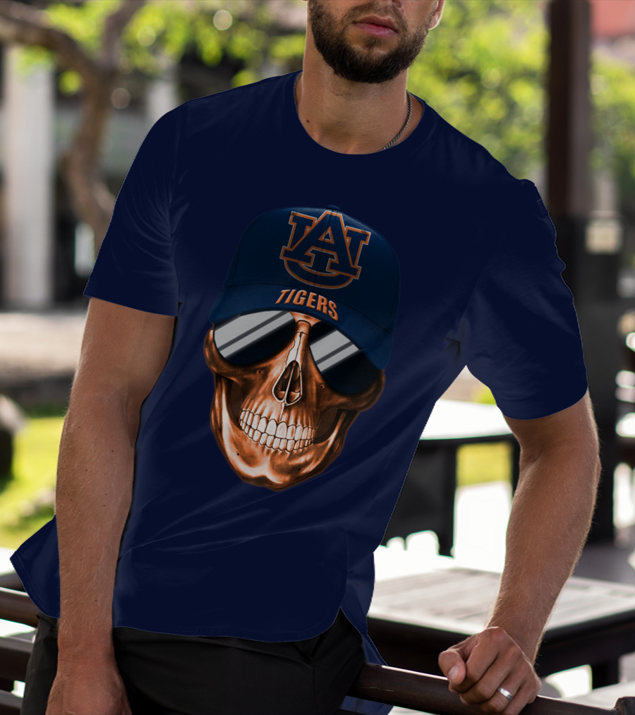 Auburn Tigers Skull With Au Logo Hat And Sunglasses T-Shirt