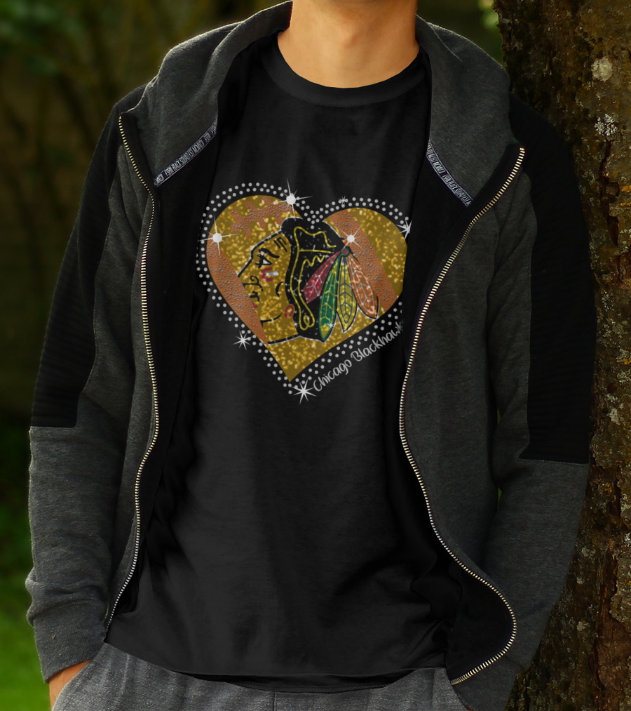 Chicago Blackhawks Heart Glitter T-Shirt