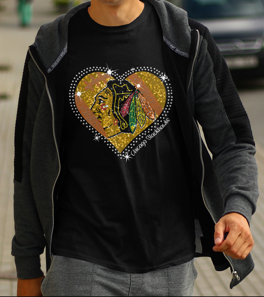 Chicago Blackhawks Heart Glitter T-Shirt