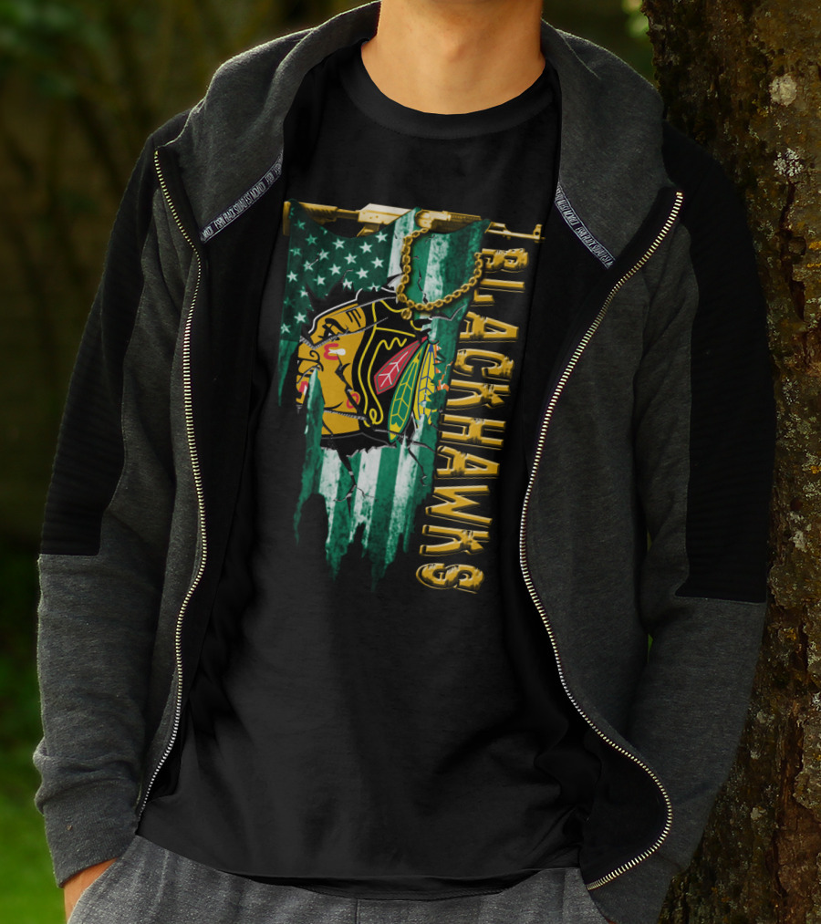 Blackhawks American Flag Style Tee T-Shirt