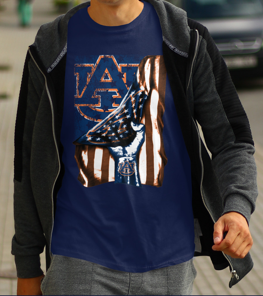 Auburn Tigers American Flag Hand Symbol With Au T-Shirt