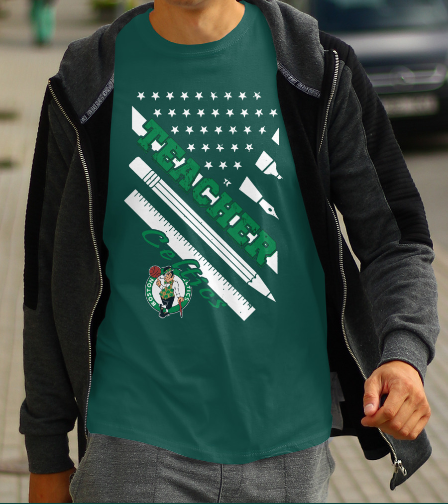 Boston Celtics Teacher Stars And Stripes Pencil Ruler T-Shirt