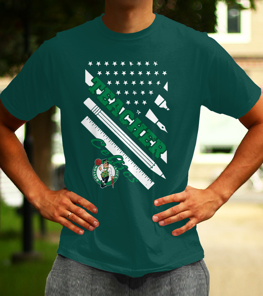 Boston Celtics Teacher Stars And Stripes Pencil Ruler T-Shirt
