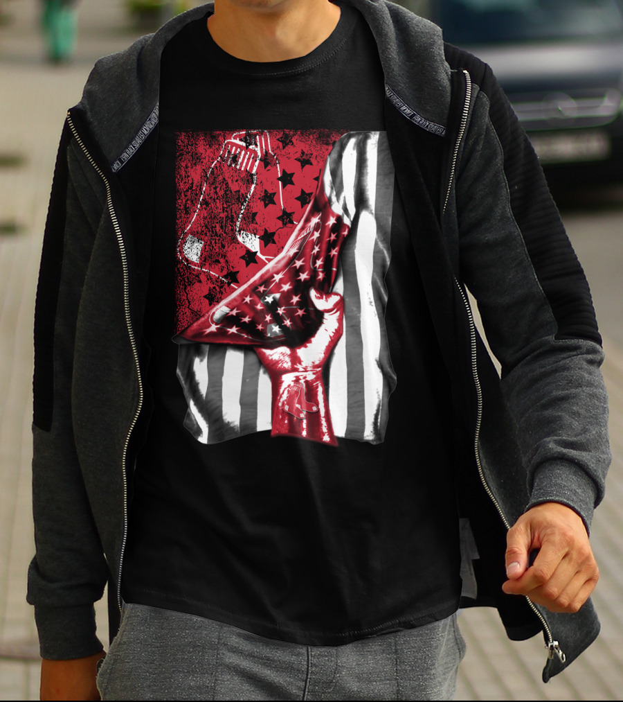 Boston Red Sox American Flag Fist Socks Stars Stripes T-Shirt