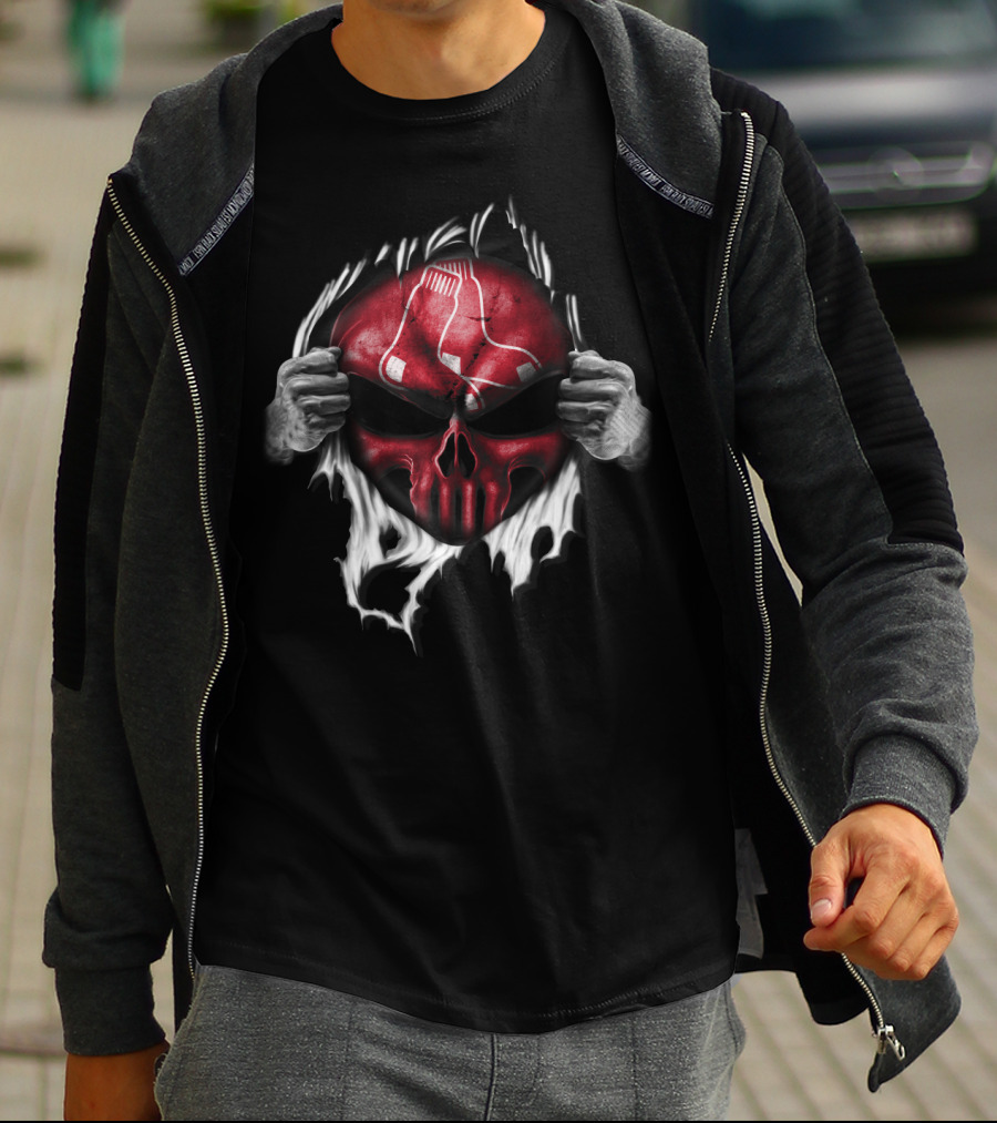 Boston Red Sox Skull Emblem With Hands Tearing T-Shirt