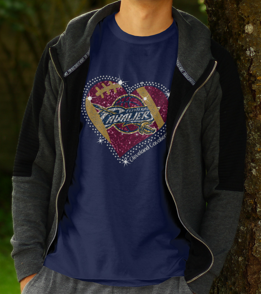 Cleveland Cavaliers Heart Football Basketball Sparkle T-Shirt