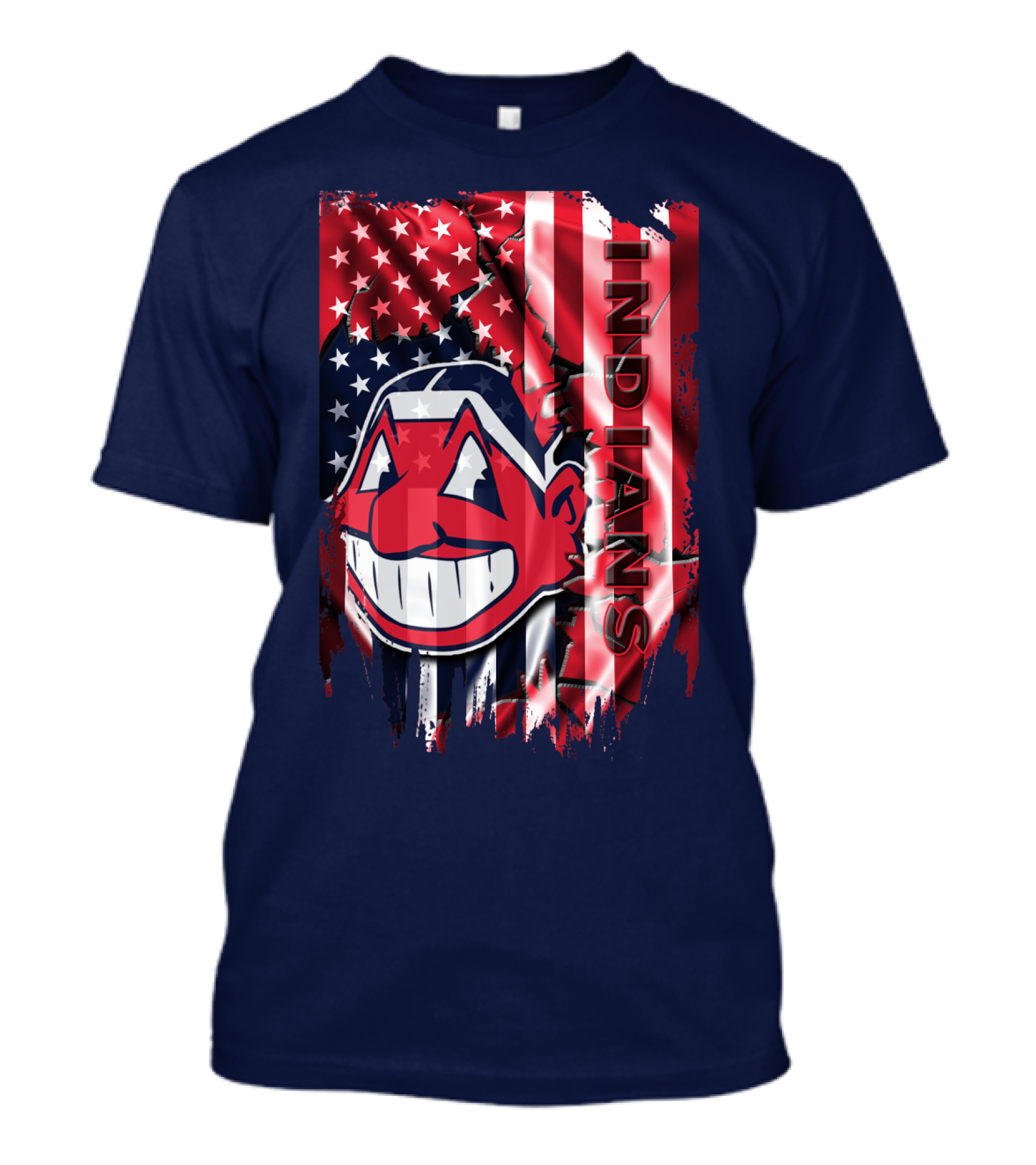 Cleveland Indians Chief Wahoo American Flag Patriotic Baseball T-Shirt