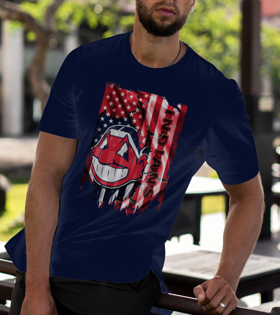 Cleveland Indians Chief Wahoo American Flag Patriotic Baseball T-Shirt