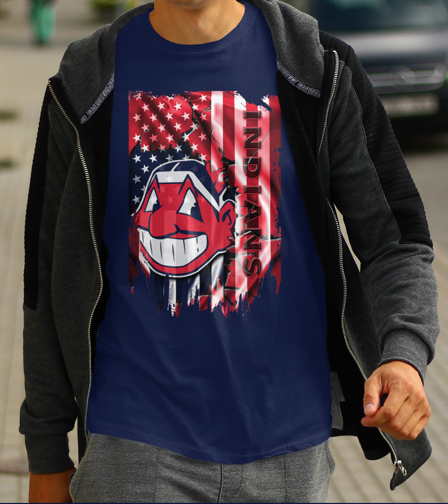 Cleveland Indians Chief Wahoo American Flag Patriotic Baseball T-Shirt