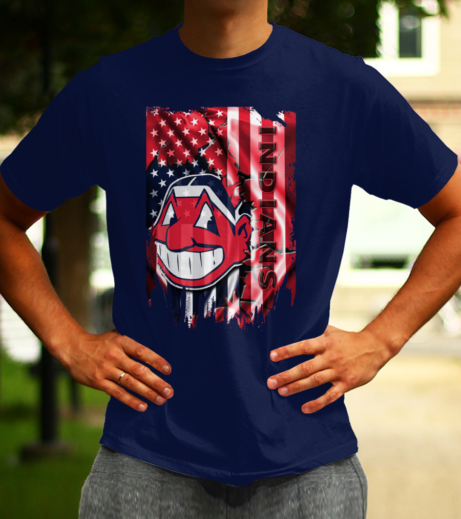 Cleveland Indians Chief Wahoo American Flag Patriotic Baseball T-Shirt