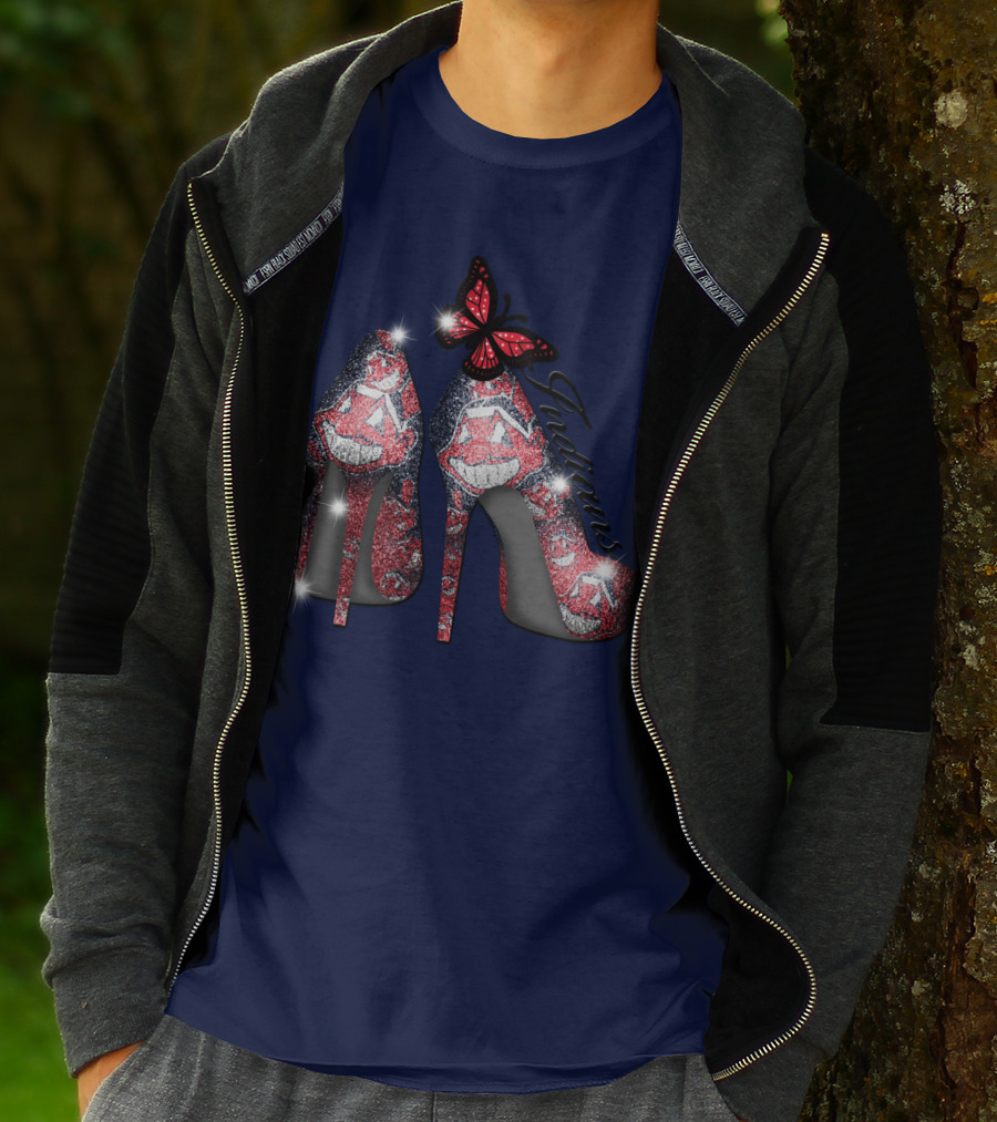 Cleveland Indians Heels With Butterfly And Baseball Motif T-Shirt