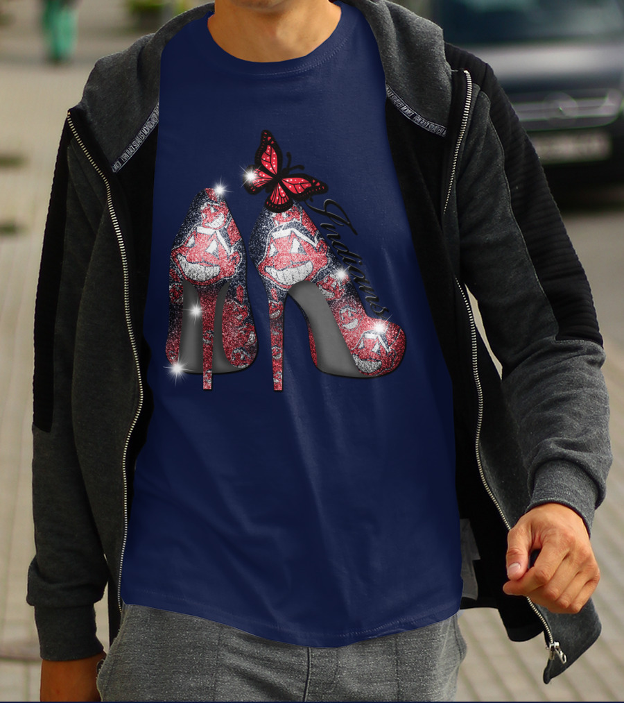 Cleveland Indians Heels With Butterfly And Baseball Motif T-Shirt