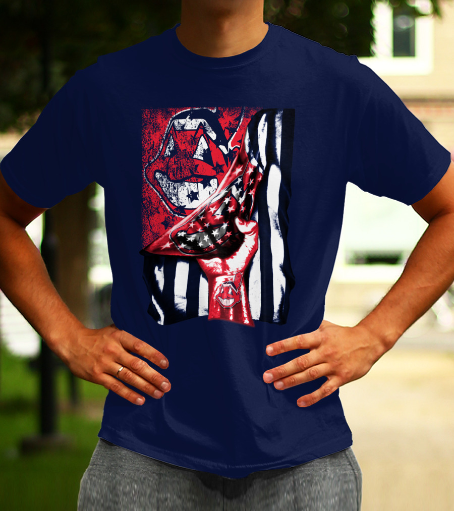 Cleveland Indians Pride American Flag Baseball Team Spirit T-Shirt