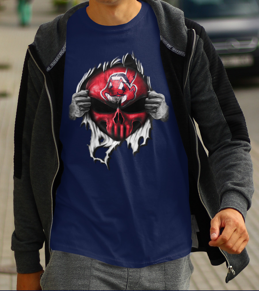 Cleveland Indians Skull Mask Ripping T-Shirt