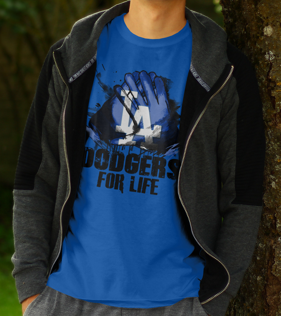 La Dodgers For Life Blue Graphic Featuring Iconic Logo With Hands T-Shirt