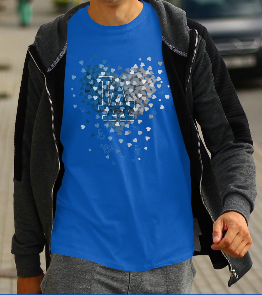 Los Angeles Dodgers La Hearts Logo Blue T-Shirt