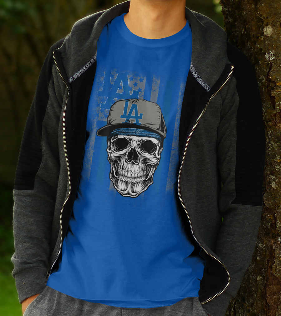 Los Angeles Dodgers Skull With La Cap And Stars T-Shirt