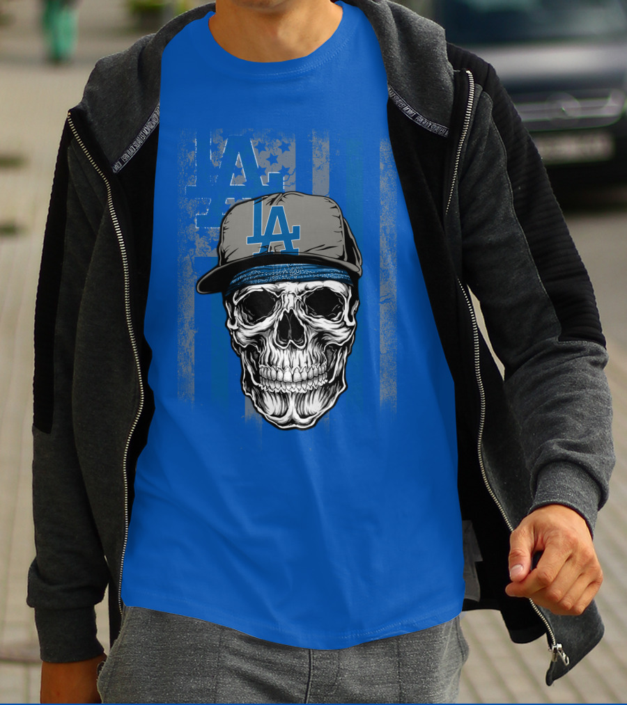Los Angeles Dodgers Skull With La Cap And Stars T-Shirt