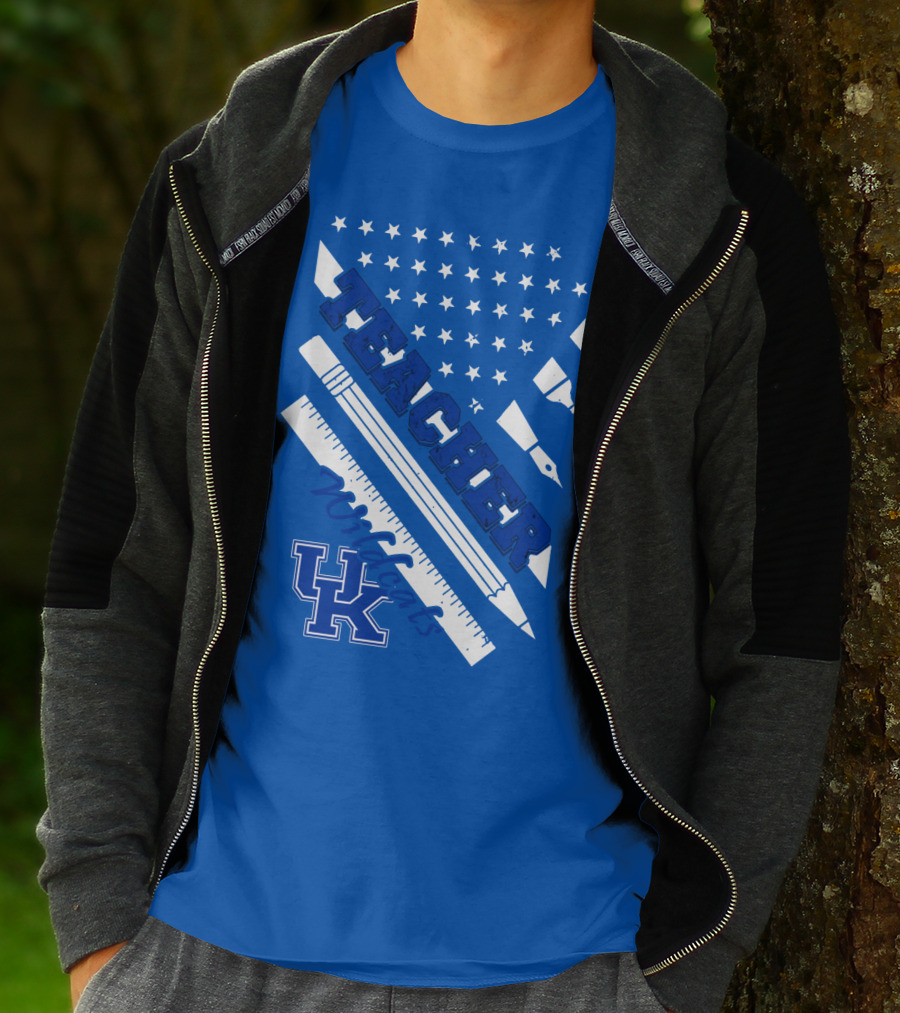 Teacher Wildcats Uk Logo With Stars And Pencils T-Shirt
