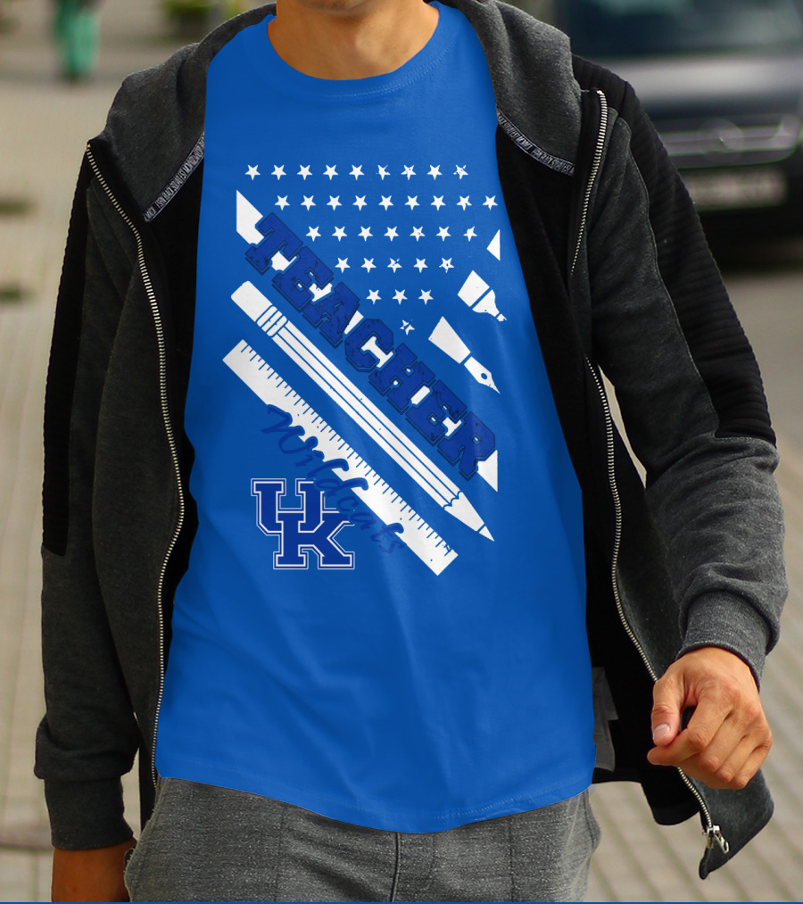 Teacher Wildcats Uk Logo With Stars And Pencils T-Shirt
