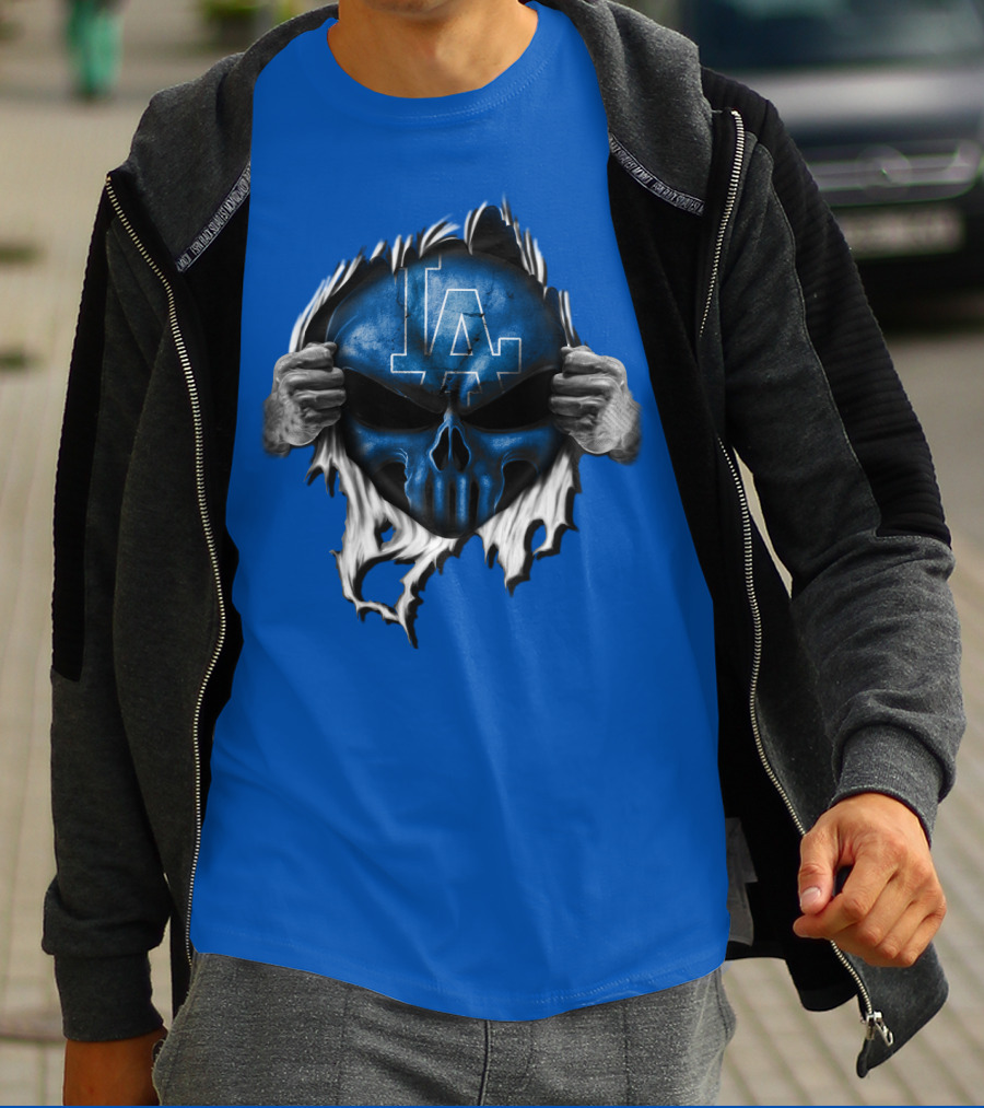 Los Angeles Dodgers LA Blue Skull Hands Peeling T-Shirt