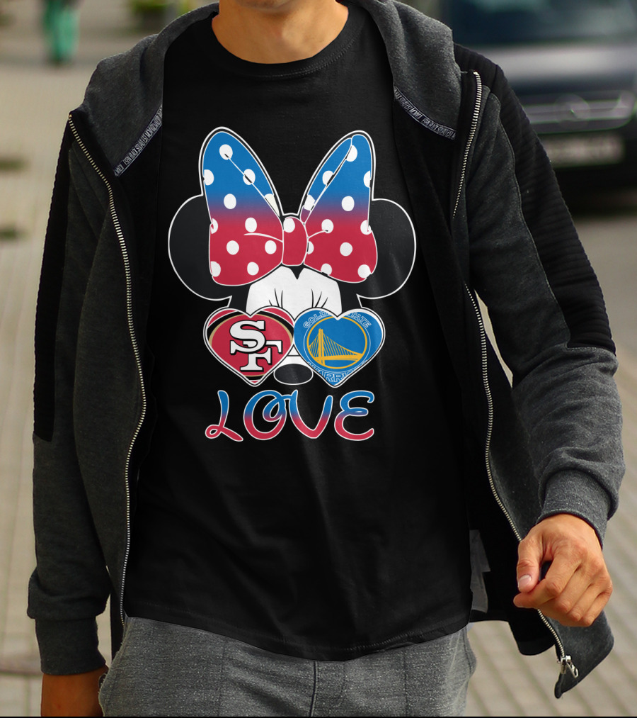 Minnie Mouse Love San Francisco 49ers Golden State Warriors Hearts T-Shirt