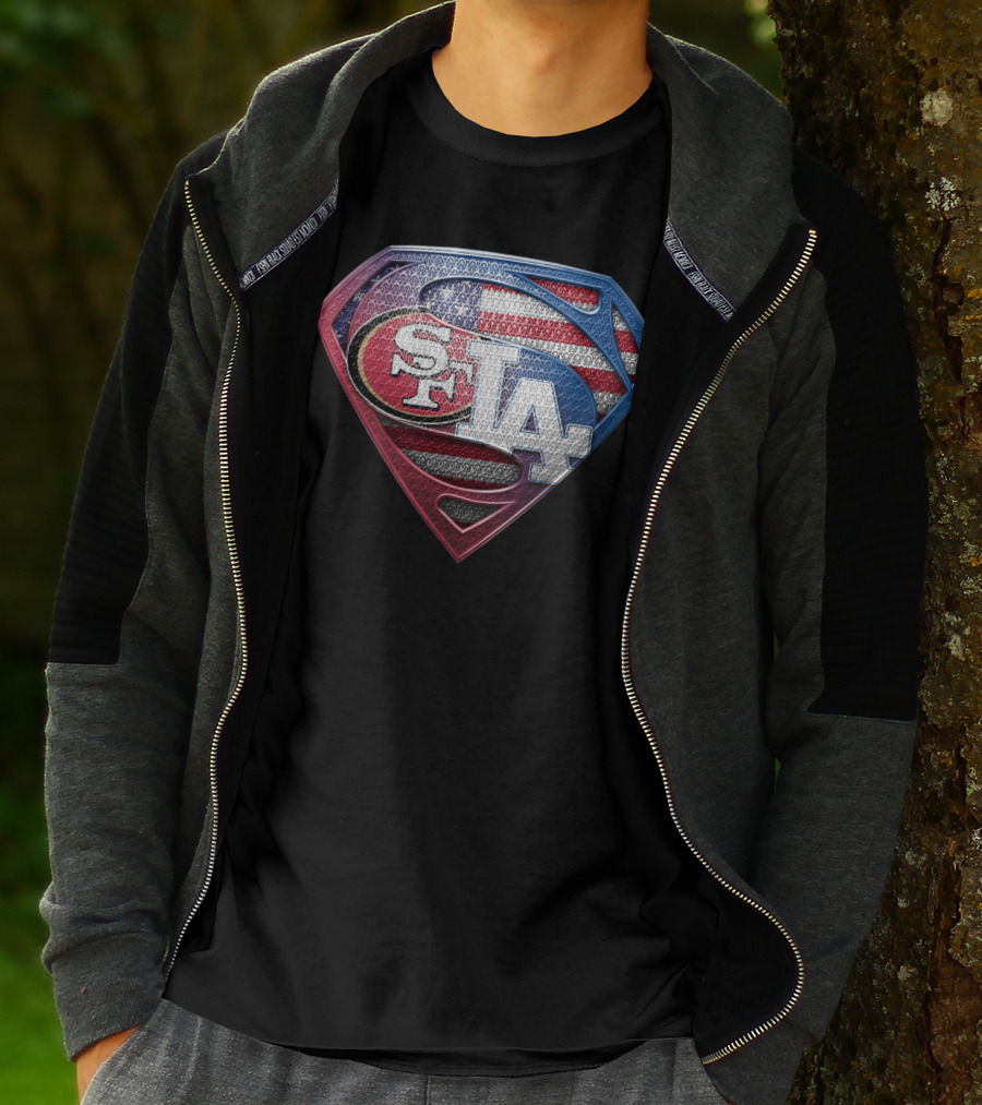 San Francisco 49ers Los Angeles Dodgers American Flag Superman T-Shirt