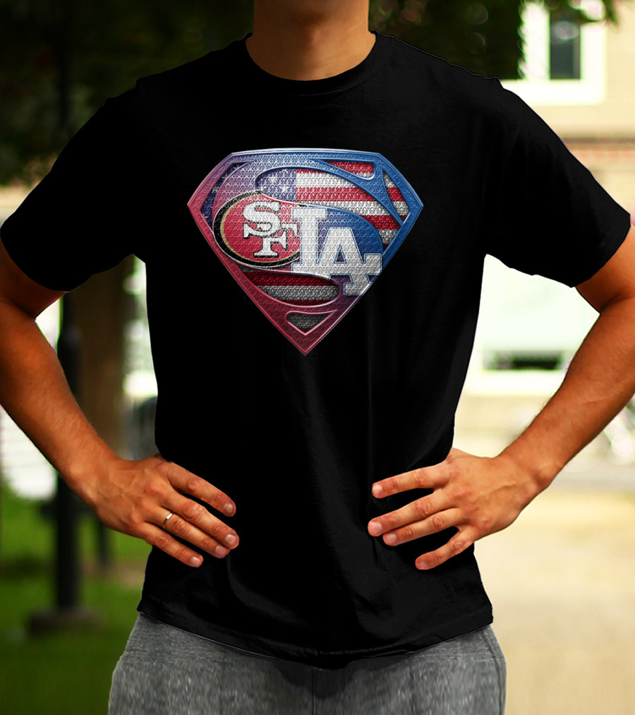 San Francisco 49ers Los Angeles Dodgers American Flag Superman T-Shirt