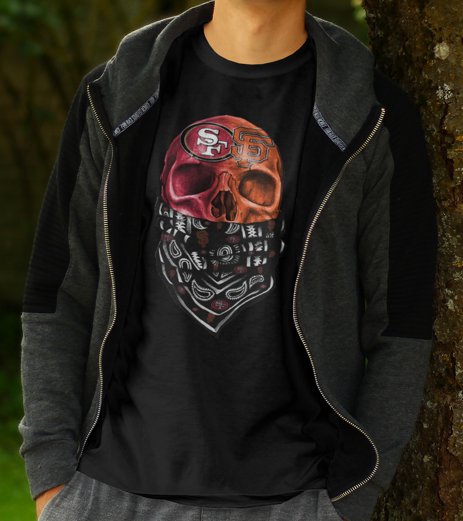 Sf Giants And 49ers Skull Bandana Art T-Shirt